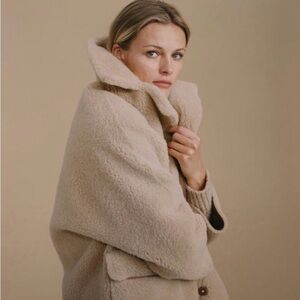 MANGO Women's Tan Shearling Coat - Reversible! NWOT